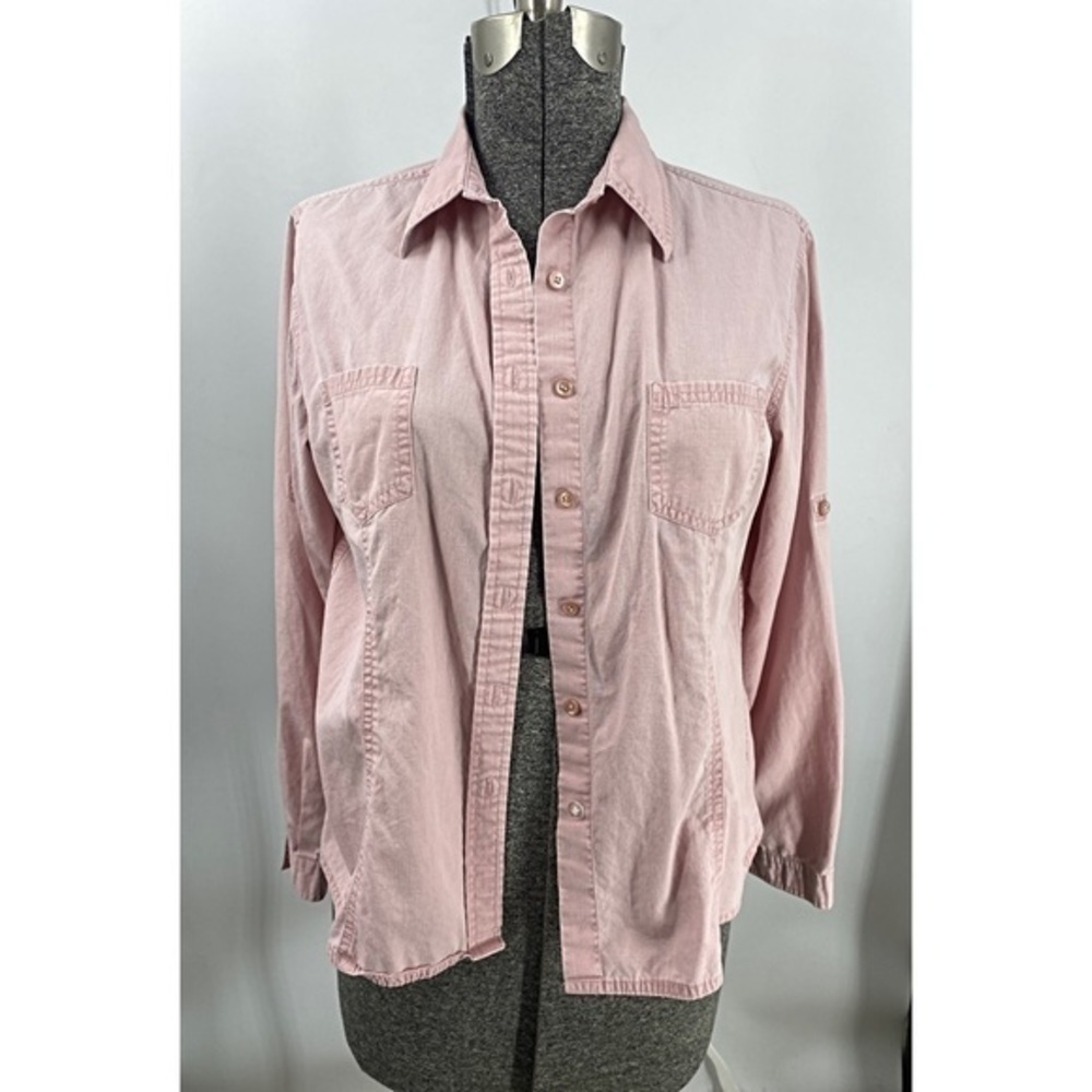 L.L. Bean Pink Chambray Button Front Rollsleeve S… - image 6